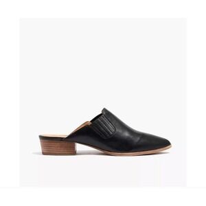 Madewell Black Leather Pointed Toe Block Heel Mules Slip On Shoes Size 9.5